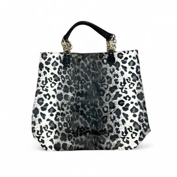 Handbags - Leopard Print Tote Bag with Red Interior